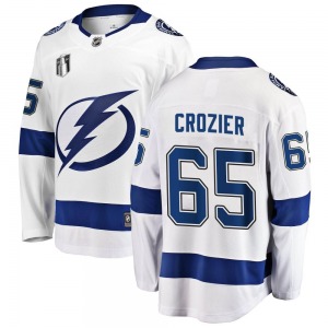 Youth Breakaway Tampa Bay Lightning Maxwell Crozier White Away 2022 Stanley Cup Final Official Fanatics Branded Jersey